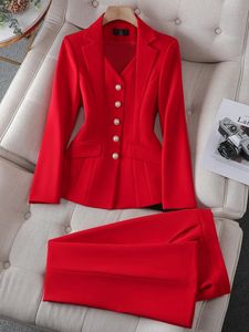 Fashion White Red Black Blazer Jacket and Pant Suit byxor Kvinnliga Kvinnliga kontor Ladies Wear Formal 2 Piece Set240226