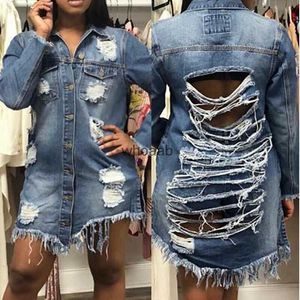 Women's Jackets Newest Hot Boyfriend Style Ladies Slim Denim Coat Hole Long Sleeve Jean Outerwear 240301