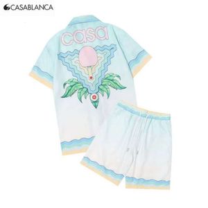 Projektant koszuli Casablanc Masao San Print Mens Casa Blanca Casual and Short Womens Lose Silk Shirt High Quality Letnia wycieczka Casablancas Tshirt Rozmiar Y9