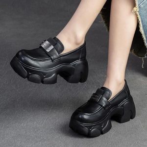 Dress Shoes Johnature 2024 Spring Heightening Loafers Genuine Leather Slip-on Pumps Fashion Versatile Women's Platform