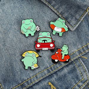 Neue Cartoon Niedliche Frosch Serie Brosche Kreative Mini Auto Schwimmen Kreis Geformt Gebackene Farbe Abzeichen