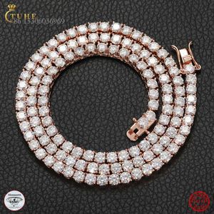 Tuhe Factory Moq 1PC Iced Jewelry Custom 2.5mm Sterling Sier VVS Moissanite Cluster Tennis Necklace for Men Women