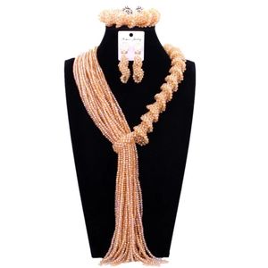 Dudo Nigerian bridal Necklace Set Crystal Gold Long Necklace Set Jewelry 2024