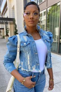 Damenjacken Großer Verkauf Frühling Frauen Sexy Ripped Denim Vintage Beiläufige Kurze Jean Jacke Puff Sleeve Winter Weiblichen Mantel Streetwear