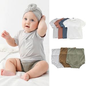 Bamboo Fiber Baby Short Sleeve T-shirt Summer Baby Boy Girl Clothes High Waist baby Pants born Baby Clothing Outerwear 240226