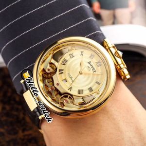 46mm Bovet 1822 Tourbillon Amadeo Fleurie Relógios Automáticos Relógio Masculino Caixa de Ouro Amarelo Marcadores Romanos Mostrador Esqueleto Couro Marrom 301e