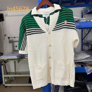 Mens Sweaters High Quality Patchwork Sweeter Casablanca Short 1 Women Highquality Border Hollowed Out Shirt Cardigan Button 2024