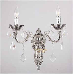 Klassisk Golden Crystal Wall Light Fixture Silver Wall Sconces Lamp Crystal Wall Fästen Ljus 2 Ljus 3669491