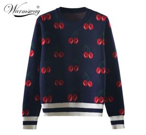 New Fashion Women Autumn And Winter Cute Cherry Jacquard Sweater Pullovers Ladies Chic Long Sleeve Jumper Knitting Top C426 201012356317