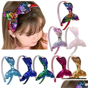 Saç Aksesuarları Bebek Bebek Kafa Bandı Nes Moda Denizkızı Kuyruk Saç Bandı Yay Headwrap Sequins Band Hoop Çocuklar için Kız Güzel Kafa Acc Dhqdz