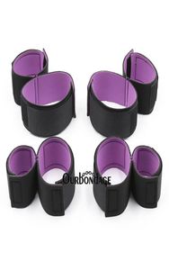 Bondage Ourbondage Black Purple Nylon Fetisch Leg Open BDSM Restraints Wrist Ankle Arm Lårmanschetter Set för vuxen Nybörjare Sex Toy1374131