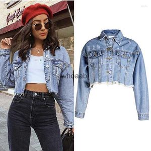 Women's Jackets Jackets Short Crop Denim Tassel Street Light Blue Mujer Chaqueta Fall For Chamarras De #010 240301