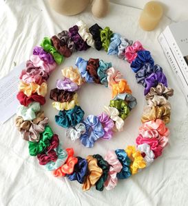 Satin Silk Bright Solid Color Scrunchies Elastic Hair Bands Set Women Girls Ponytail Holder 54 Colors Hair Rope Hair Accessor4051417