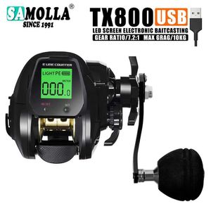 قضبان الصيد القارب Samolla baitcasting بكرة صيد إلكترونية شاشة LED كبيرة السرعة عالية 7.2 1 كجم من المياه المالحة المضادة للماء عجلة الطبول الصب yq240301