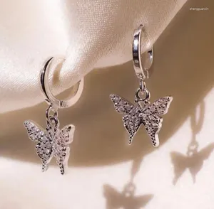 Dangle Earrings Lucky Silver Plated Zircon Crystal Butterfly Huggie For Women Drop Earring Engagement Wedding Jewelry Gifts