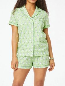 Pigiama da donna carino con coniglio a rulli Y2k scimmia stampa prefabbricata set da pigiama in 2 pezzi camicia a maniche corte pantaloncini Pj set abbigliamento casual 464