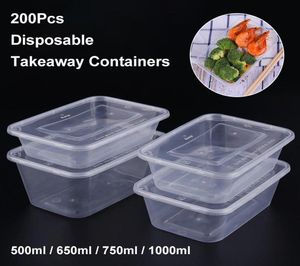 Set di stoviglie Set da 100 pezzi Scatola da pranzo rettangolare usa e getta Confezione da asporto in plastica Frutta Pasto per microonde Bento con coperchio7004165