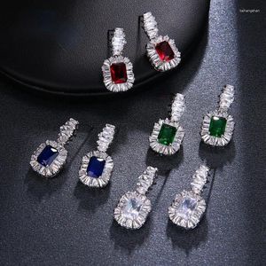Brincos de luxo joias de zircão cúbico 4 cores grande cristal grande brilhante para casamento de meninas