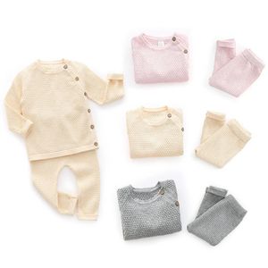 Outono inverno bebê meninas roupas sólidas nascidos bebê meninos roupas terno infantil camisola pijamas conjunto crianças quentes 0 a 3 anos de idade 240228