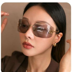 Designer Mui Mui Sunglasses Miaos New Frameless One Piece Sunglasses 54ys Same As Zhang Yuanyings Trendy Large Frame Sunglasses