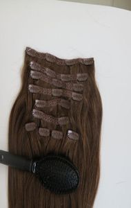 220g 10 pçsset 20 22 polegada clipe em extensões de cabelo humano cabelo brasileiro 6 cor marrom médio remy cabelo reto tece comb7785453