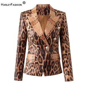 Blazers HarleyFashion Spring High Streeet Women Blazer Jacket Unique Snake Pattern Animal Ladies PU Leather Jacket