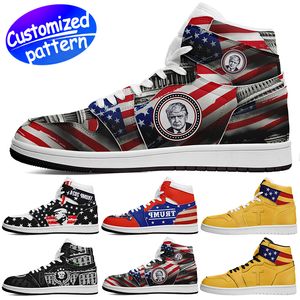 Özelleştirilmiş spor ayakkabıları Trump Spor Sneaker Basketbol Ayakkabı Trump Ayakkabı Eşarp Özel Desen Erkekler Kadın Ayakkabılar Açık Mekan Ayakkabıları Siyah Beyaz Altın Mavi Büyük Boyut 36-48