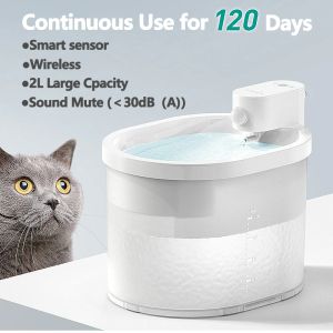 Fonte de água para gatos com sensor inteligente, sem fio, ciclo automático filtrado, bebedouro para animais de estimação, tigela de bebida para cães, dispensador de água para animais de estimação
