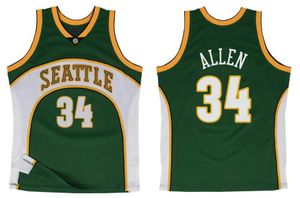 Basketbol Forması Ray Allen Seattle''Supersonics''Retro Yeşil Mesh Hardwoods Classics Retro Jersey Erkekler S-XXL Sports City Jersey