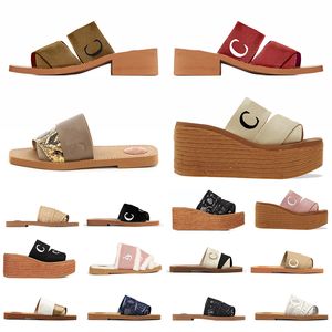 2024 Chloa Linen Chleo Woody Flache Pantoletten Designer Frau Flauschige Hausschuhe Pelz Woodys Keile Espadrilles Slides Mode Frauen Slip-on Fuzzy Furry Mule Tote Sliders