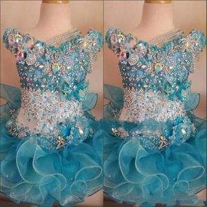 Bella organza con scollo a V Mini Glitz Girls039 Abiti da spettacolo Perline Strass Tubazioni Cupcake Hunter Bianco Piccola ragazza di fiori Dre4907963