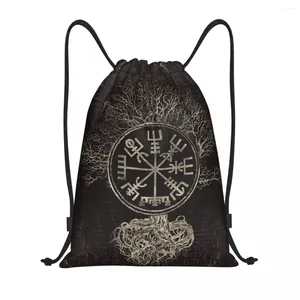 Shopping Bags Vegvisir And Tree Of Life Yggdrasil Drawstring Backpack Sports Gym Bag For Women Men Viking Compass Training Sackpack