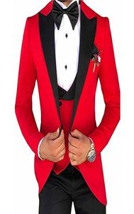 3PCS Red Men Suits Slim Fit Groom Tuxedos Wedding Stan