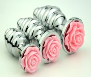 Rosca de parafuso de metal butt anal plug aço inoxidável butt plug rosa rosa decorar brinquedos sexuais anal product3664434