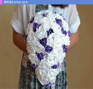 2019 PE Artificial Flowers Bridal Wedding Bouquet Waterdrop Bride Marriage Bridesmaid Handholds Home Decoration Purple4722371