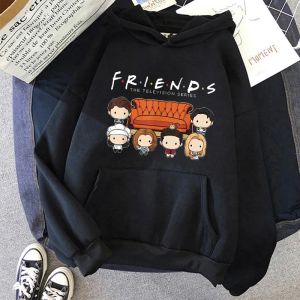 Sweatshirts Women Funny Cartoon Friends Black Hoodies Friends Tv Show Harajuku Ullzang Graphic Sweatshirt Vintage Letter Y2k Hoody Female