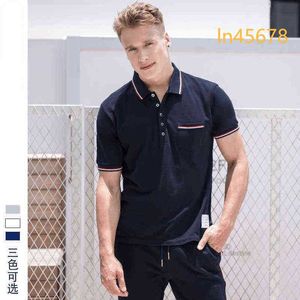 TB Summer Short Sleeve Mens Paul Shirt Slim Casual T-shirt in cotone Business Grigio Blu e bianco Semplici colori solidi Non passano mai di moda 2024