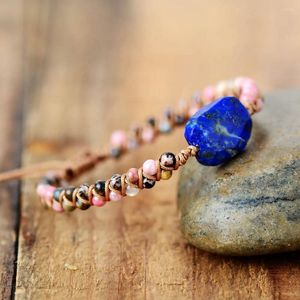 Charm-Armbänder, Lapislazuli-Stein, Wickelarmband, Rhodonit-Schnur, geflochten, niedliches Freundschaftsarmband, Armreif, böhmischer Schmuck