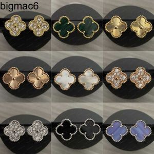 Stud Designer Clover Studs Earring Vintage Four Leaf Clover Charm Stud1 Earrings Back Mother-of-Pearl Stainless Steel Gold Studs Agate for Women wedding Jewelry gift