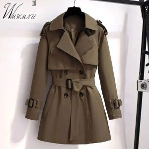 Trench Classic Slim Belt Short Windbreaker Women Office Lady Formal Trench Coats Plus Size 3XL Double Breasted Elegant Ol Overcoat