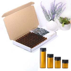 ボトル100pcs 1ml 2ml 3ml 5ml空の薄いガラス小さな琥珀色のdram香水オイルバイアルサンプルボトルアンバーガラスエッセンシャルオイルボトル