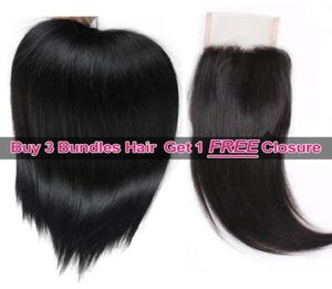 IShow Hair Big S Promotion Köp 3 Bunds 828inch Brailizan Peruvian Malaysian Straight Hair Extensions Få 1 LACE SLUTUR17651528936832