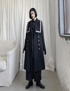 Women039s Trench Coats Women Yohji Ribbon Big Collar Long Jacket Loose Windbreaker Female Japan Vintage Double Breasted Streetw1598347