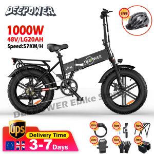 Bicycle DEEPOWER A1 Folding Electric Bicycle 1000W 48V 20AH Fat Tire Ebike Mountain 20 Inch Commuting Electric Bikes For Adults E Bikes