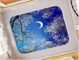 Murais de teto 3d papel de parede personalizado po Céu de inverno no céu noturno na floresta céu noturno pintura de teto papel de parede para paredes 4957305