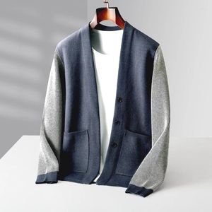 Herrtröjor Autumn och Winter Merino Wool Split krage Cardigan Cashmere Sweater Leisure Stickning Plus Size Coat