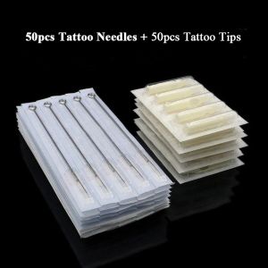 Needles 50 Pcs 3RL 5RL 7RL 9RL 11RL Size Tattoo Needles + 50pcs 3/5/7/9/11RT Size White Disposable Tattoo Tips Tattoo Kit Free Shipping