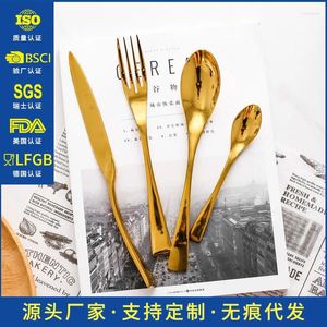 Dinnerware Sets Withered Wholesale Of European Style Simple Stainless Steel Steak Knives Forks Spoons Four Piece Set Golden Western Table