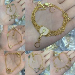 Women's Girl's Elegant 18K Gold Crystal Charm Bear Bracelet Chain Bangle Luxury Brand Design Letter Pendant Clover Flower Bracelet Wedding Party Jewelry Access