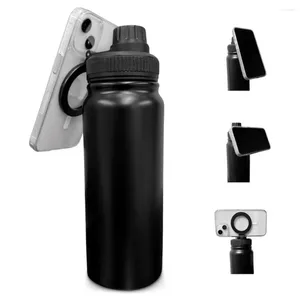 Garrafas de água Garrafa portátil isolada com suporte de telefone 1000ml magnético de aço inoxidável para 12/24